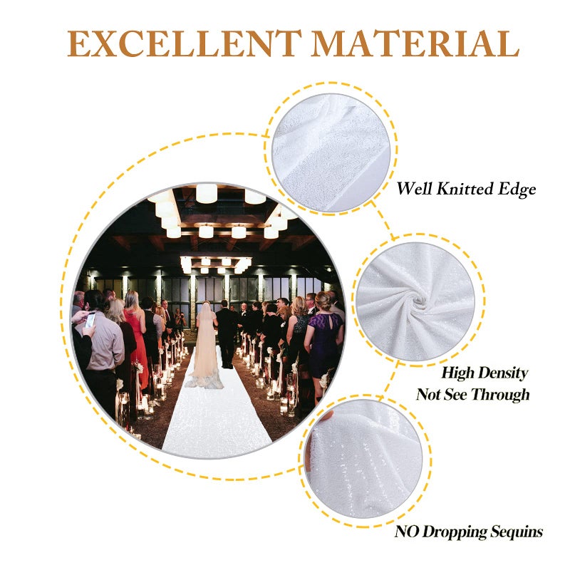 ShiDianYi White Aisle Runner 4FTX15FT, Sequin Runner for Wedding Ceremony, Indoor/Outdoor Glitter Aisle Carpet, 1 Piece, Shiny White - Image 3